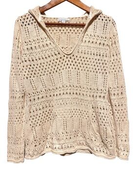 WAREHOUSE ONE Open Knit Hoodie Boho Coastal Grandma Crochet